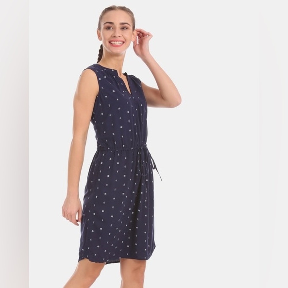 Gap V-Neck Drawstring Dress Navy Blue Size Large